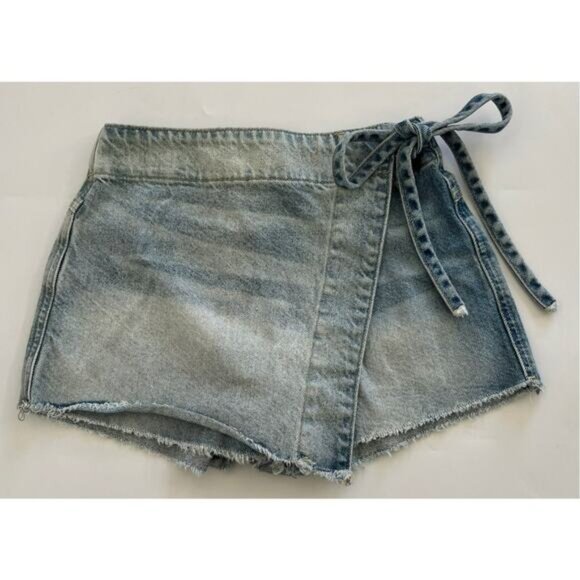 We The Free Womens Raw Hem Denim Zip Up Tie Waist Skort Blue Size 0 - Picture 1 of 8